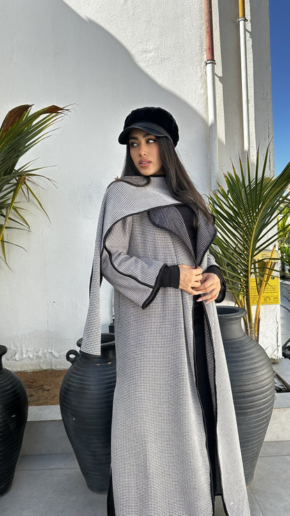 VESTE LONGUE + ECHARPE GRIS / NOIR - DESIGN MADE IN UAE