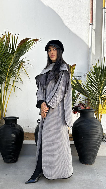 VESTE LONGUE + ECHARPE GRIS / NOIR - DESIGN MADE IN UAE