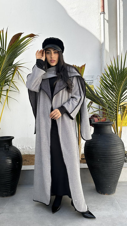 VESTE LONGUE + ECHARPE GRIS / NOIR - DESIGN MADE IN UAE