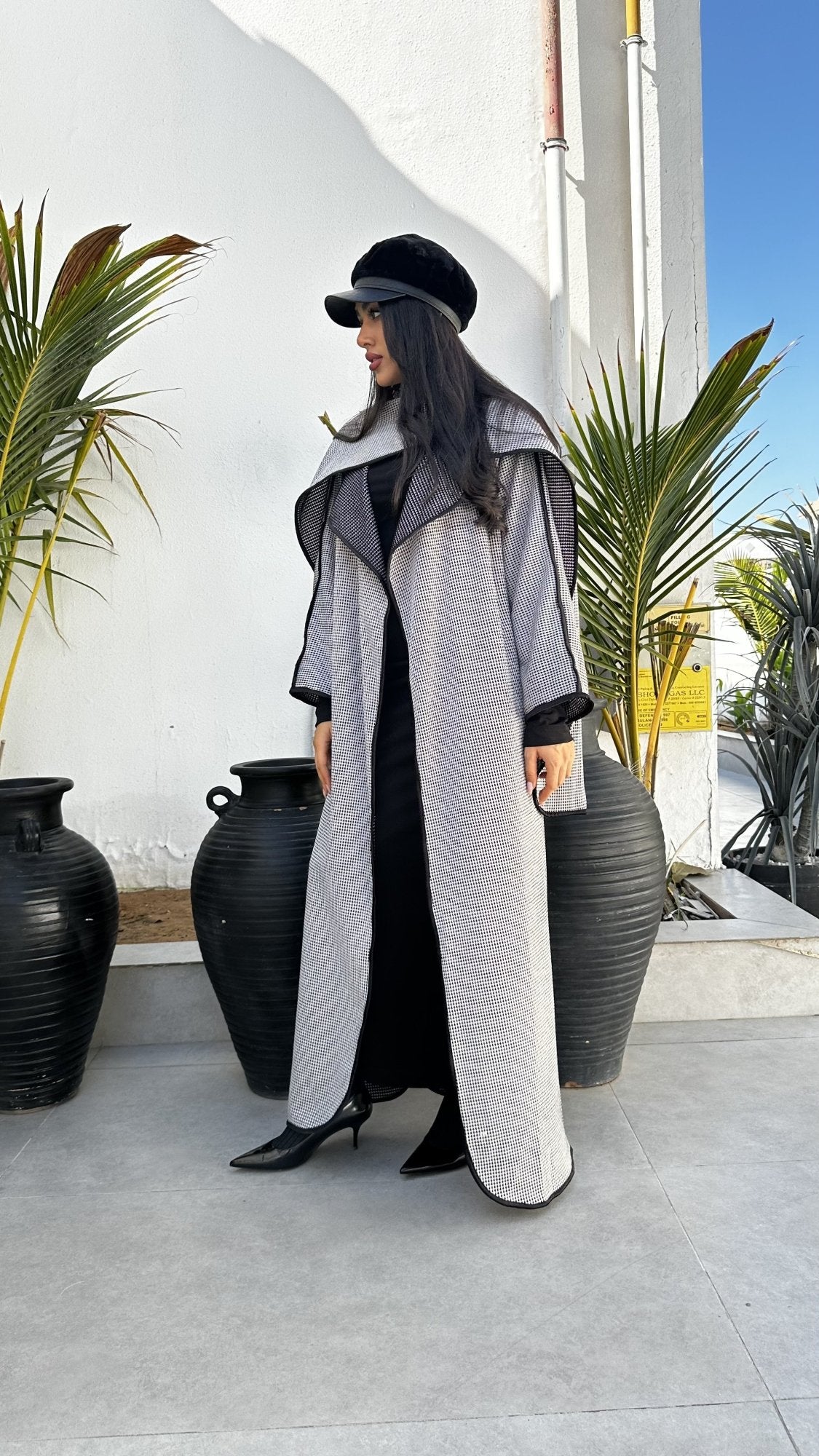VESTE LONGUE + ECHARPE GRIS / NOIR - DESIGN MADE IN UAE