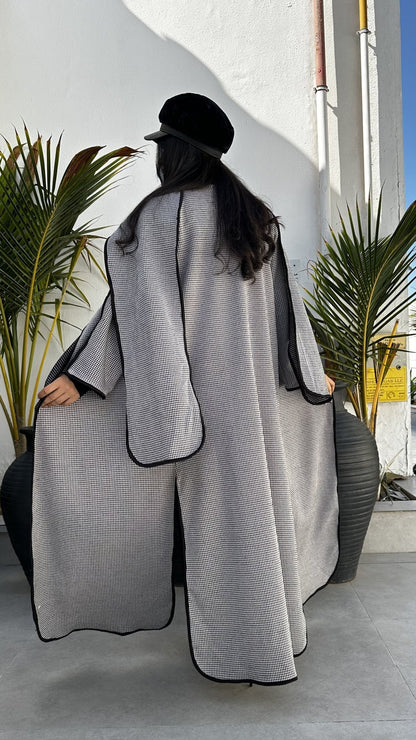 VESTE LONGUE + ECHARPE GRIS / NOIR - DESIGN MADE IN UAE