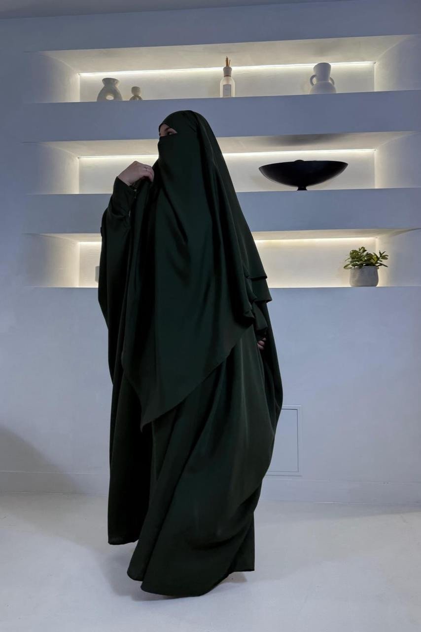 ABAYA SET NIDA : FARASHA & KHIMAR KAKI - DESIGN UAE