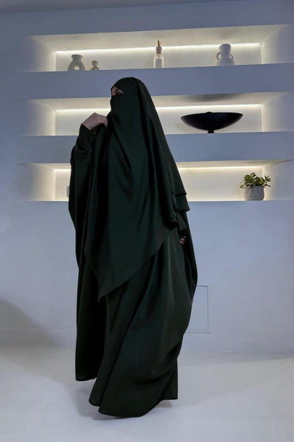 ABAYA SET NIDA : FARASHA & KHIMAR KAKI - DESIGN UAE