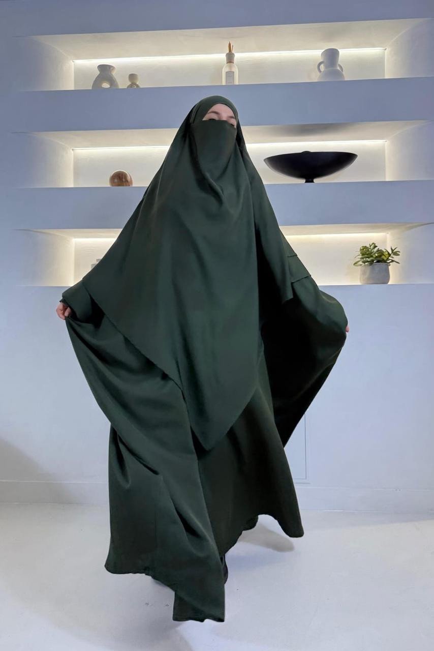 ABAYA SET NIDA : FARASHA & KHIMAR KAKI - DESIGN UAE