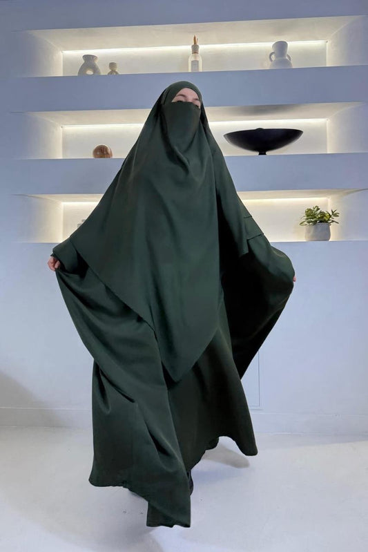 ABAYA SET NIDA : FARASHA & KHIMAR KAKI - DESIGN UAE
