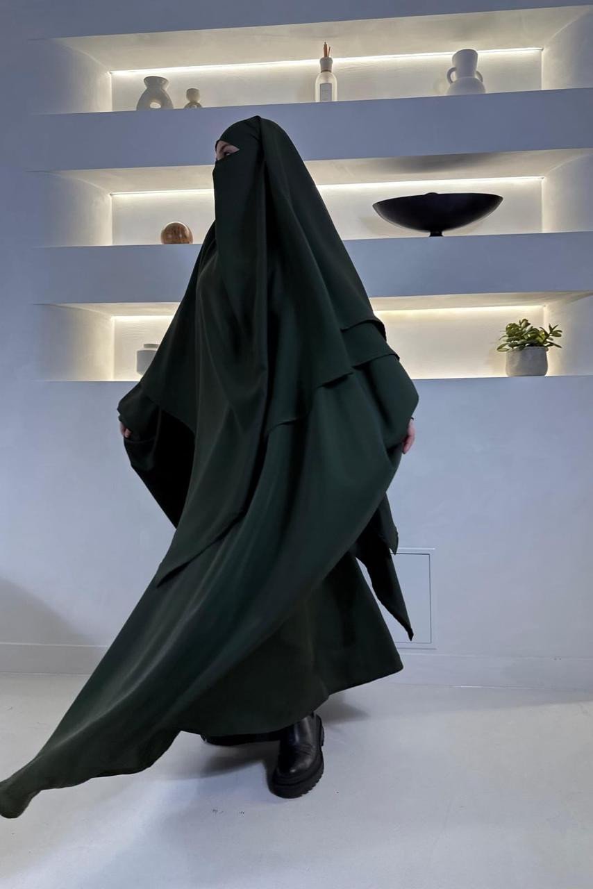 ABAYA SET NIDA : FARASHA & KHIMAR KAKI - DESIGN UAE