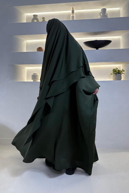 ABAYA SET NIDA : FARASHA & KHIMAR KAKI - DESIGN UAE