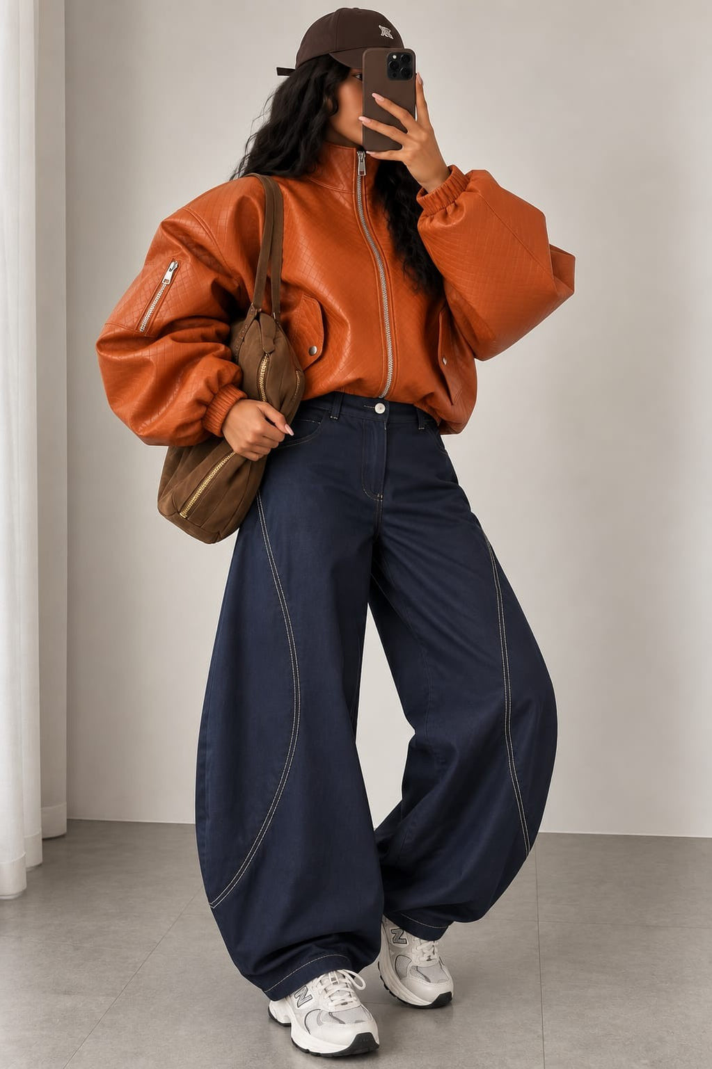 PANTALON BLEU BARREL CONTRAST 30083