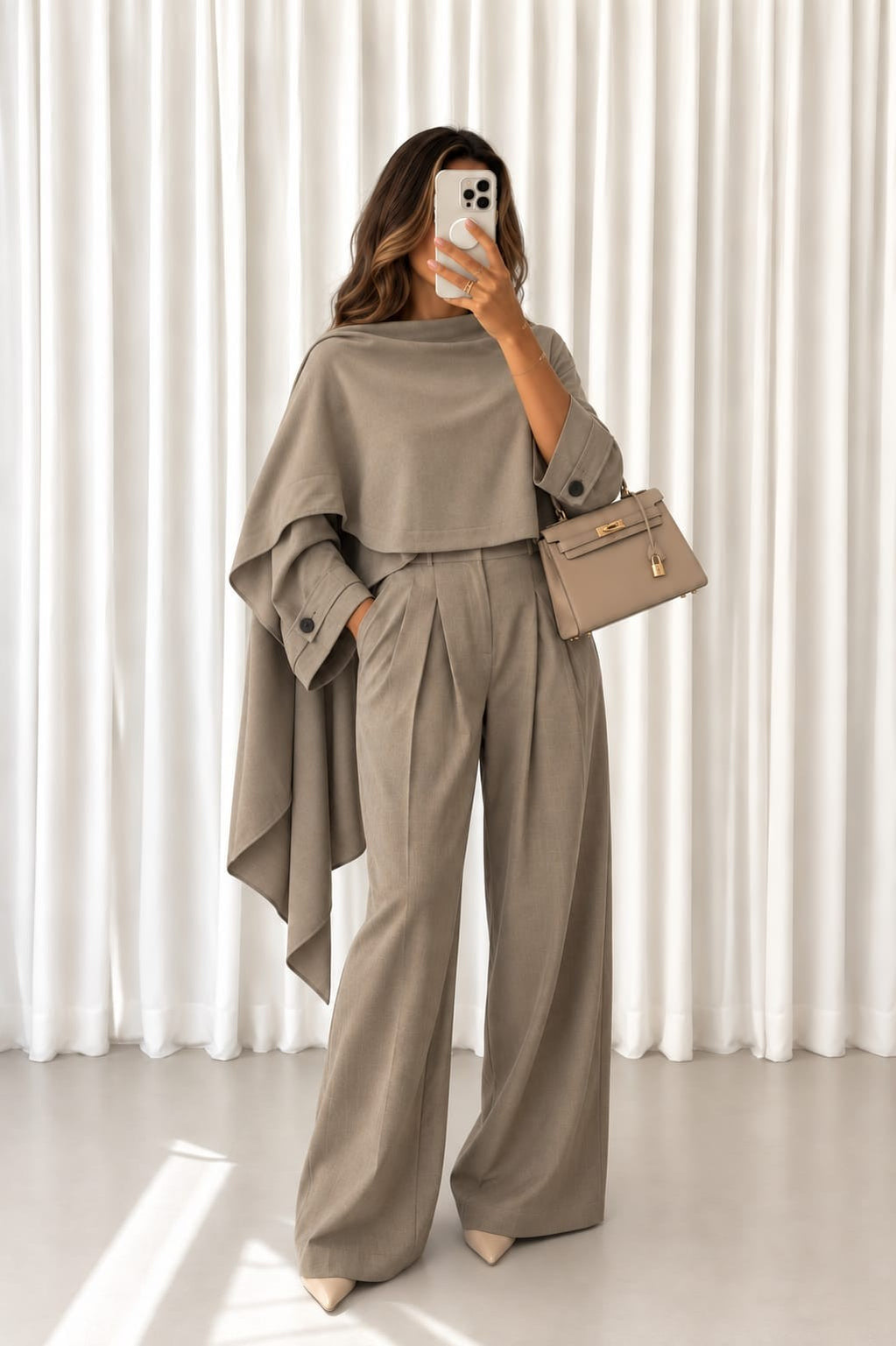 VESTE CAPE ÉLÉGANCE VE7216 TAUPE